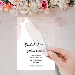 Invitaciones Acrílicas Vestido y velo para fiesta de soltera