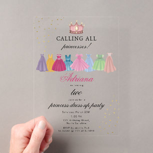 Invitaciones Acrílicas Vestidos de princesa cuento de hadas vestido niña 