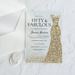 Invitaciones Acrílicas Vestidos dorados Mujeres 50 cumpleaños