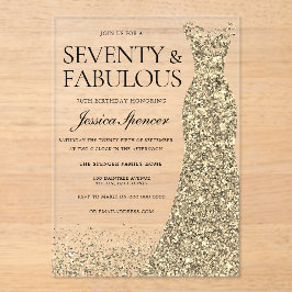 Invitaciones Acrílicas Vestidos dorados Mujeres 70 cumpleaños