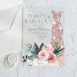 Invitaciones Acrílicas Vestimenta y Rubor Floral de mujeres 30 años Fiest