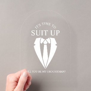 Invitaciones Acrílicas "VESTIRSE" Traje de boda y corbata Propuesta de p