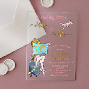 Invitaciones Acrílicas Viajar de Miss a Sra. Bridal Shower Journey