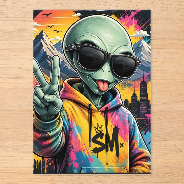 Invitaciones Acrílicas Vibraciones Divertidas de Alien (Anverso)