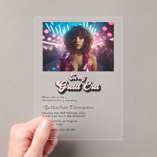 Invitaciones Acrílicas Vibraciones Retro de Moda en Mi Era de Graduación