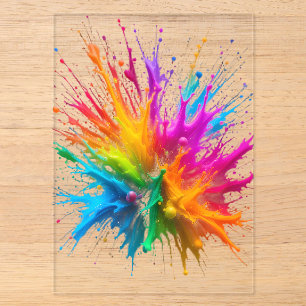 Invitaciones Acrílicas Vibrant Rainbow Paint Splatter Explosion