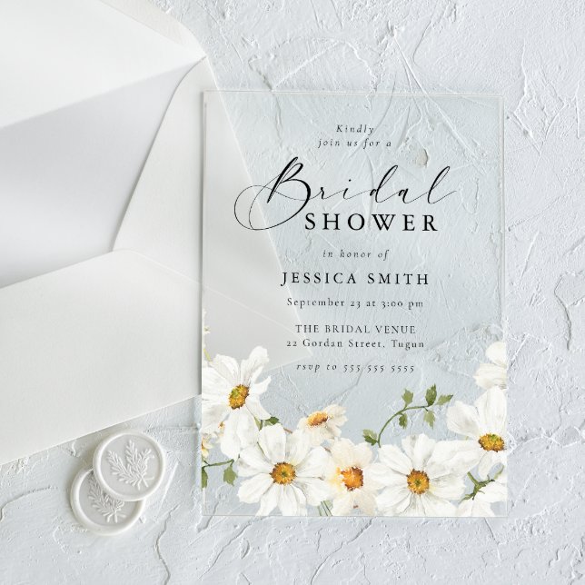 Invitaciones Acrílicas Vibrant White Floral Bridal Shower Clear (Subido por el creador)
