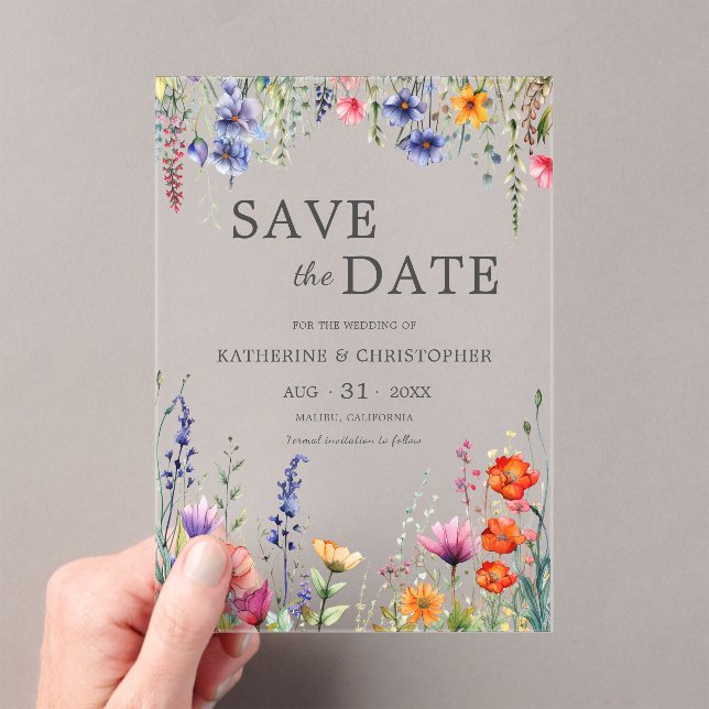 Invitaciones Acrílicas Vibrant Wildflowers Elegant Wedding Save the Date (Insitu (portátil))