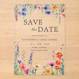 Invitaciones Acrílicas Vibrant Wildflowers Elegant Wedding Save the Date