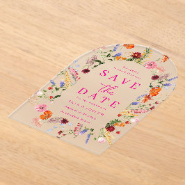 Invitaciones Acrílicas Vibrant Wildflowers Frosted Wedding Save The Date