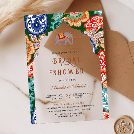 Invitaciones Acrílicas Vibrante arte popular indio Elefante Despedida de 