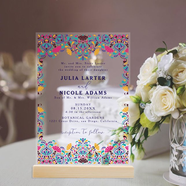 Invitaciones Acrílicas Vibrante Boda arcoiris al estilo de la Fiesta Mexi (Subido por el creador)