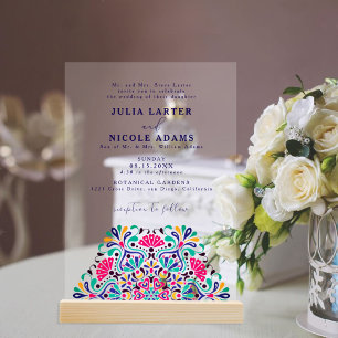 Invitaciones Acrílicas Vibrante Boda de Arcoíris al Estilo Fiesta Mexican