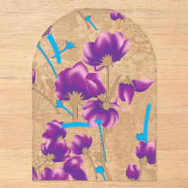 Invitaciones Acrílicas Vibrante estampado floral con púrpura y azul f