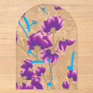 Invitaciones Acrílicas Vibrante estampado floral con púrpura y azul f