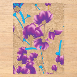 Invitaciones Acrílicas Vibrante estampado floral con púrpura y azul f