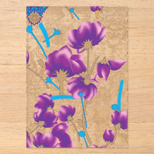 Invitaciones Acrílicas Vibrante estampado floral con púrpura y azul f