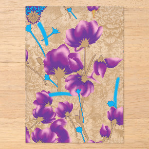 Invitaciones Acrílicas Vibrante estampado floral con tonos púrpura y azul