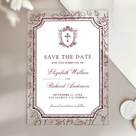 Invitaciones Acrílicas Victorian Burgundy Catholic Wedding Save the Date