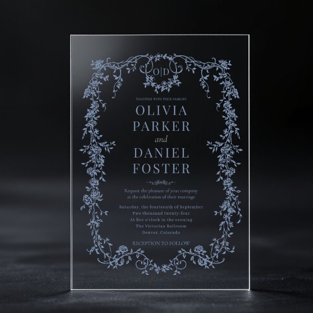 Invitaciones Acrílicas Victorian French Dusty Blue Wedding Monogram (Subido por el creador)