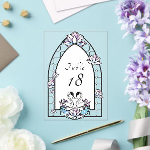 Invitaciones Acrílicas Vidrio manchado Cisne Agua Lily número de tabla Bo