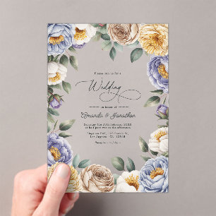 Invitaciones Acrílicas Vinca Muted, Crema de Mantequilla y Greige Boda