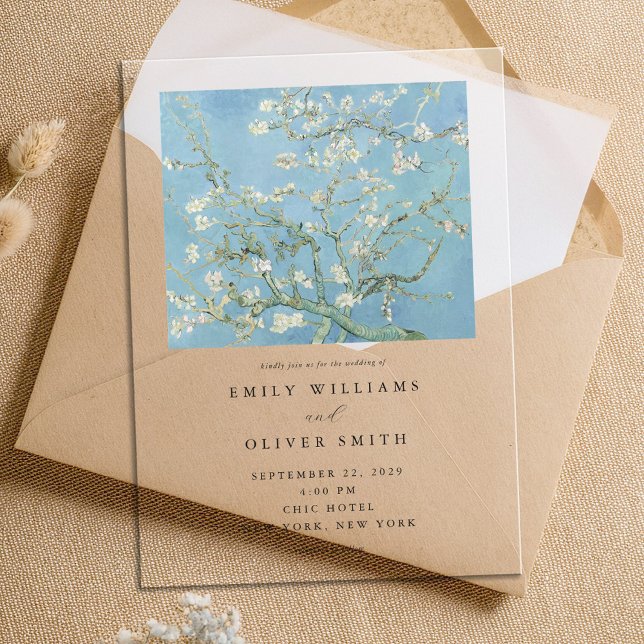 Invitaciones Acrílicas Vincent Van Gogh Almond Blossom Boda Floral (Subido por el creador)