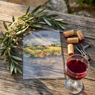 Invitaciones Acrílicas Viñedo Toscano Paisaje del Campo Italiano