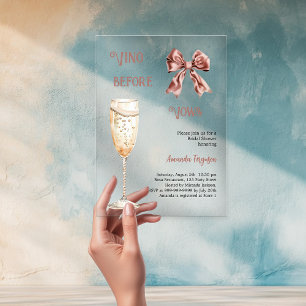 Invitaciones Acrílicas Vino antes de votos lazo rosa claro Despedida de s