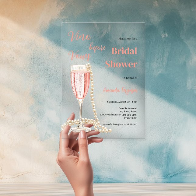 Invitaciones Acrílicas Vino antes de Vows rosa claro Ducha de novia (Subido por el creador)