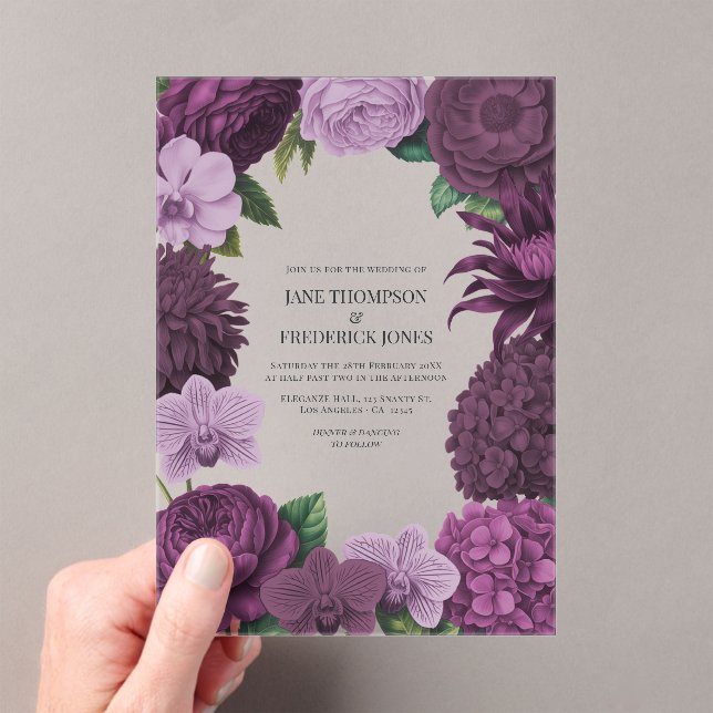 Invitaciones Acrílicas Vino de Moras, Higo Profundo y Boda de Lavanda Pol (Insitu (portátil))