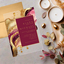 Invitaciones Acrílicas Vino Tinto de Boda Brillante Abstracto ID1018