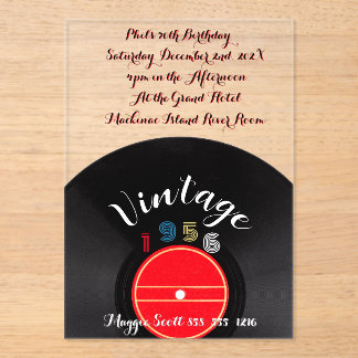 Invitaciones Acrílicas Vintage 1956 Record 70th Birthday Retro Stripe