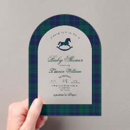 Invitaciones Acrílicas Vintage Classic plaid Rocky Horse Baby Shower