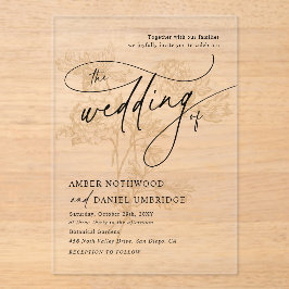 Invitaciones Acrílicas Vintage Gold Floral Modern Black & White Wedding