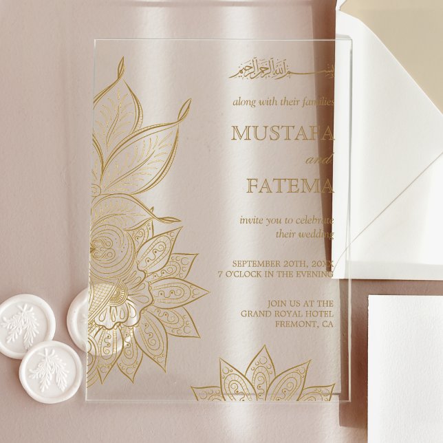 Invitaciones Acrílicas Vintage Gold Mehndi Henna Muslim Wedding (Subido por el creador)