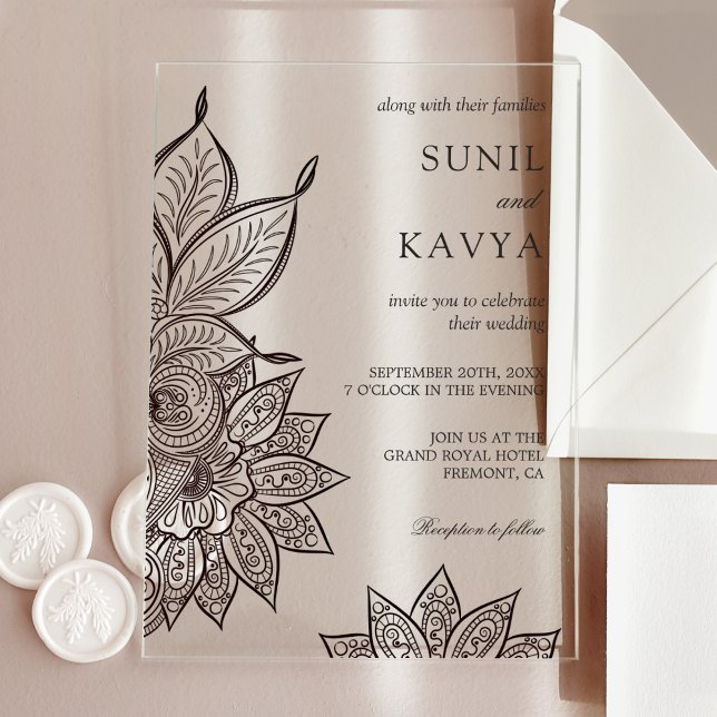 Invitaciones Acrílicas Vintage Mehendi Henna Indian Wedding Invitation (Subido por el creador)