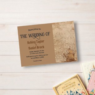 Invitaciones Acrílicas Vintage Retro Old Map Ship Classic Boda