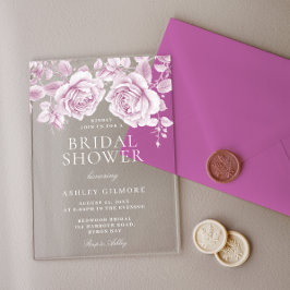 Invitaciones Acrílicas Vintage Rubor Rosa Elegante Ducha Bridal