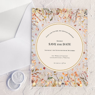 Invitaciones Acrílicas Vintage Rústico Otoño Beige Salva la Fecha