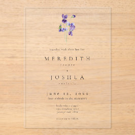Invitaciones Acrílicas Violets Watercolor Minimalist Elegant Wedding