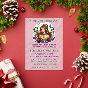 Invitaciones Acrílicas Virgo Zodiac Baby Shower Lavanda y Verde