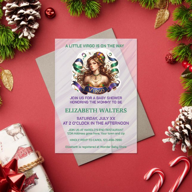 Invitaciones Acrílicas Virgo Zodiac Baby Shower Lavender and Green (Insitu (Vacaciones))