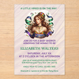 Invitaciones Acrílicas Virgo Zodiac Baby Shower Lavender and Green