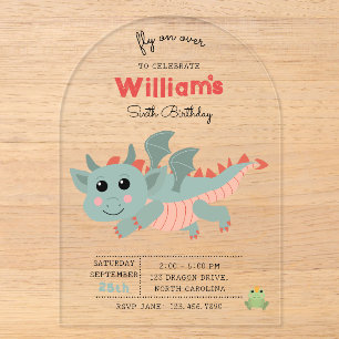 Invitaciones Acrílicas Vuela sobre el cumpleaños del niño dragón Fiesta