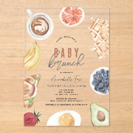 Invitaciones Acrílicas Waffles Coffee Fruits Watercolor Bebé Brunch