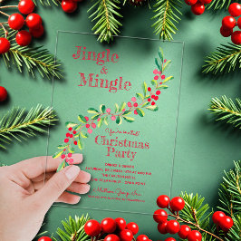 Invitaciones Acrílicas Watercolor Berries Greenery Christmas