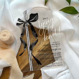 Invitaciones Acrílicas Watercolor Black Bow Tying The Knot Bridal Shower