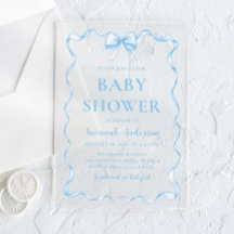 Watercolor Boy Ribbon Dusty Blue Bow Baby Shower