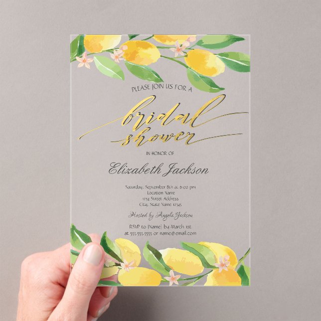 Invitaciones Acrílicas Watercolor Citrus Lemons Bridal Shower (Insitu (portátil))